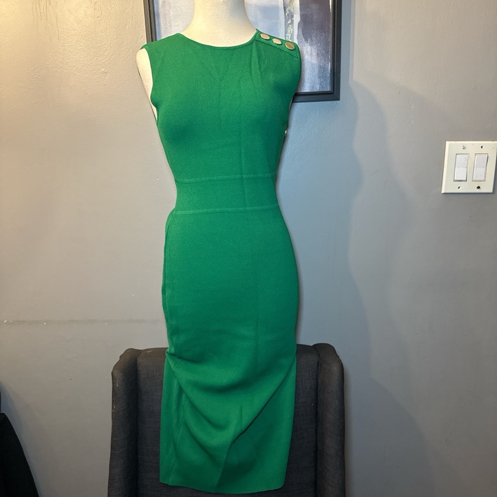 New York & Company Emerald Green Sleeveless Sheath Dress with Shoulder Buttons